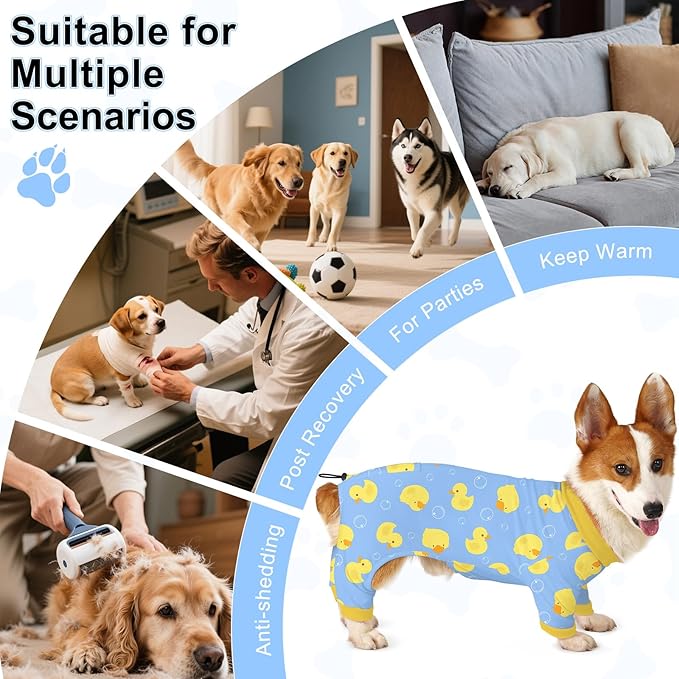 Bienbee Dog Pajamas, 4 Pack Dog Recovery Suit Shedding Suit Cute Soft Puppy Clothes Dogs Pjs Onesies Jammies Adjustable Breathable & Stretchy Clothes for Small Medium Large Dogs Girl Boy Puppy-XL