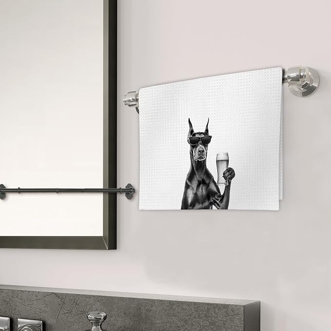 Doberman Gifts Wine Kitchen Towels Set of 2, Funny Doberman Wine Lover Decorative Hand Dish Towel for Kitchen Home Bar, Gifts for DobermanDog Beer Lovers Home Bar Cart Decor(16x24Inch)