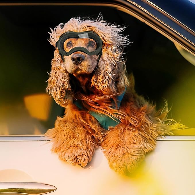 Dog Goggles for Large Dogs, UV Protection Dog Sunglasses, Adjustable Strap, Windproof、Dustproof、Anti-Fog Eye Protection Sunglasses for Large and Medium Dogs (Olive Green Frame)