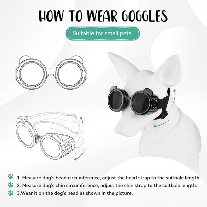Enjoying Cat Goggles, Cat Sunglasses UV Protection, Pet Goggles for Cats XS to Small Dogs, Outdoor Kitty Puppy Eye Protection, Adjustable Straps, Black