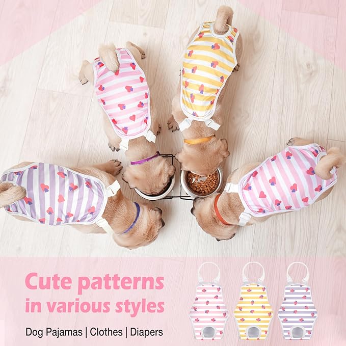 3 Pack Washable Female Dog Diaper Onesie Sanitary Pantie with Adjustable Suspender, Reusable Fixed Doggie Diapers, Super Absorbent Leakproof for Small Medium Large Dog in Heat Cycle XS/S