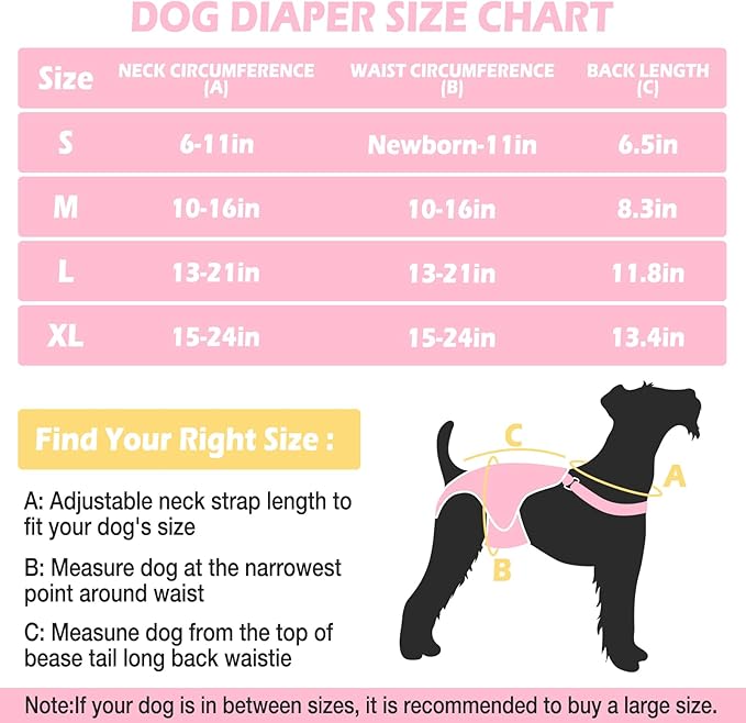 3 Pack Washable Female Dog Diaper Onesie Sanitary Pantie with Adjustable Suspender, Reusable Fixed Doggie Diapers, Super Absorbent Leakproof for Small Medium Large Dog in Heat Cycle L
