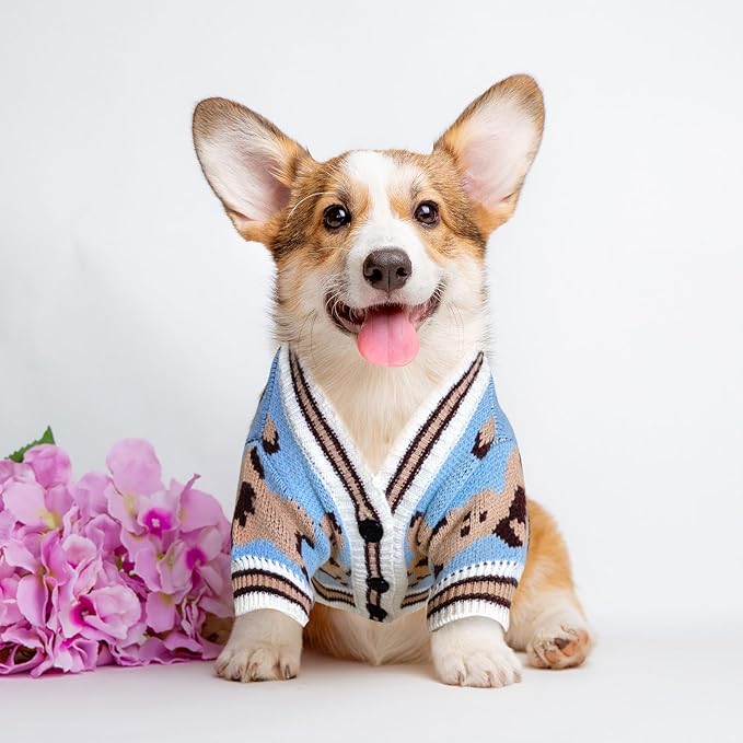 Small Dog Sweaters Cute Bear Knitted Dog Cardigans Clothes for Small Medium Dogs Soft Pet Puppy Cat Knitting Outfits Fall Winter Warm Boy Girl Dogs Knitwear Coat Apparel（Blue,X-Large）
