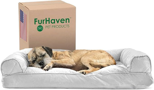 Furhaven Pillow Dog Bed for Medium/Small Dogs w/ Removable Bolsters & Washable Cover - Quilted Sofa - Silver Gray, Medium