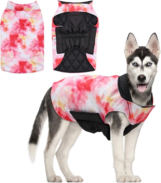 CuteBone Winter Dog Coat - Waterproof & Windproof Jacket, Reversible Vest, Thick Soft Coats for Small, Medium & Large Dogs, with Leash Hole GMF29M