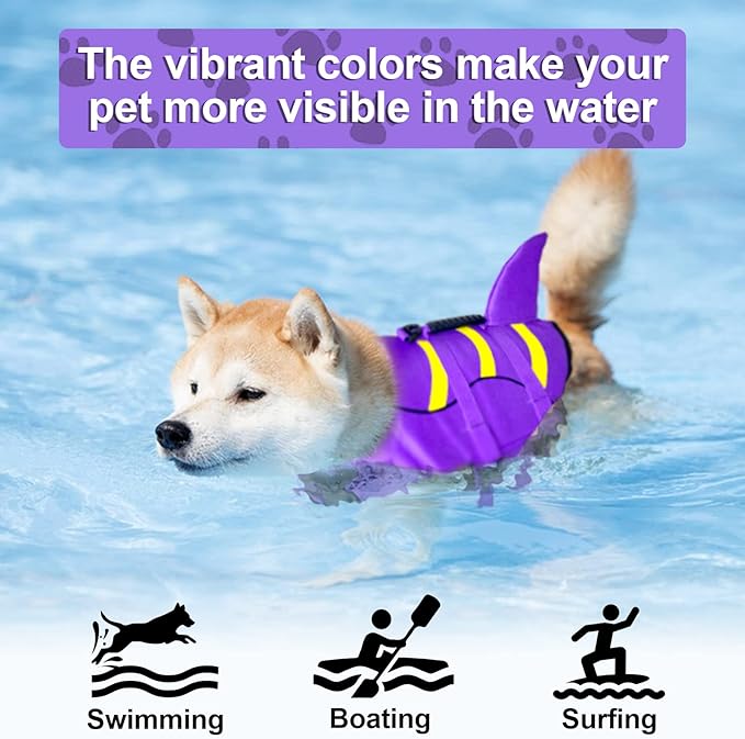 Fragralley Dog Life Jacket Shark, Dog Life Vest Adjustable Ripstop, Dog Swimming Safety Vest with Superior Buoyancy & Rescue Handle for Small Medium Large Dogs, Swim, Pool, Beach, Boating