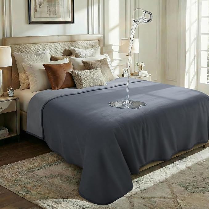 Luciphia 100% Waterproof Blanket for Adults or Large Dogs, Soft Polar Fleece Pet Blankets for Bed Couch Protector Washable, Reversible Leakproof Furniture Protection for Puppy,Dark Grey,85x57 inch