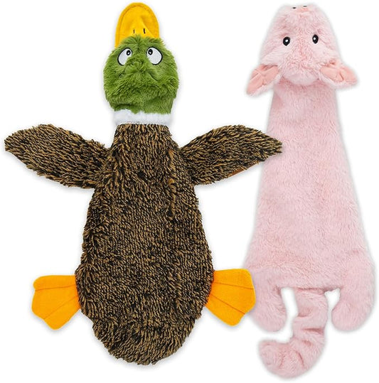 Best Pet Supplies Squeaky Dog Toys with Soft Durable Fabric for Small, Medium and Large Pets Interactive Toy for Indoor Play, Supports Active Biting and Play - 1Wild Duck, Pig, Large