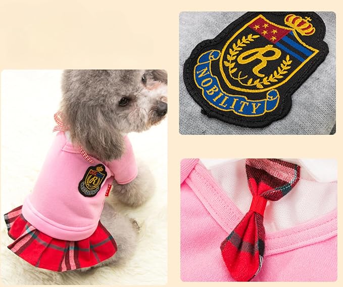 Selena Pet Uniform School Skirts Sailor Costume Dog Campus Clothes Teddy Cute Bowtie Adorable Puppy Apparel (Small,Pink Dresses)