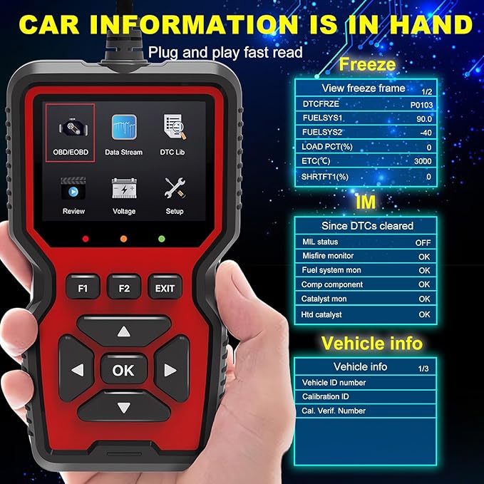 OBD2 Scanner Diagnostic Tool, Code Reader OBD II Scanner with Reset & Live Data, Professional Check Engine Fault Code Reader I/M Readiness for OBD2 Cars, Car Accessories