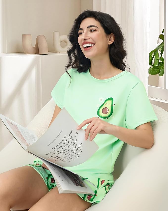 XPUDAC Matching Dog and Owner Clothes Womens Pajama Set Loungewear Short Sleeve Tee and Shorts, Owner and Pet Pajamas Are Sold Separately, 3XL Green