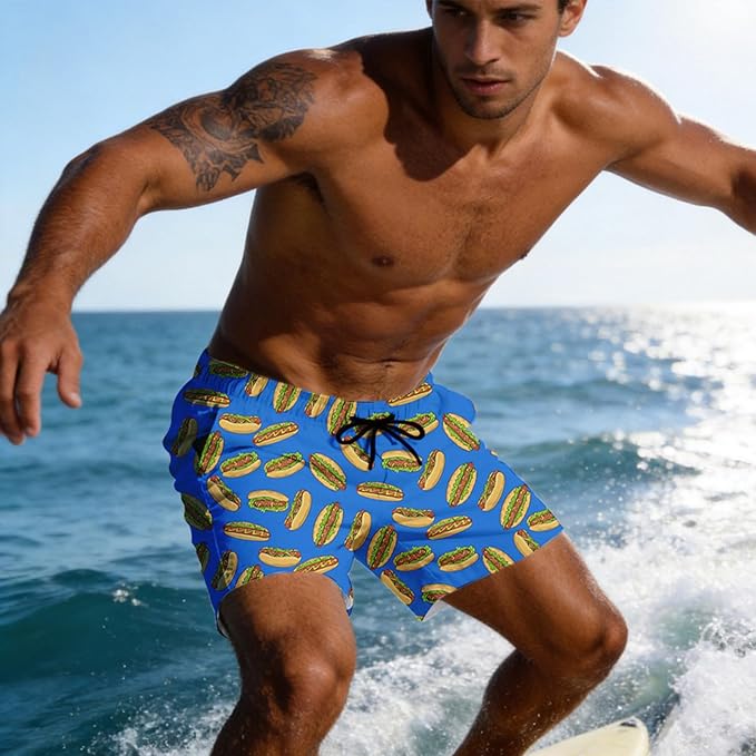 Mens Swim Trunks with Compression Liner Quick Dry Zipper Pocket Bathing