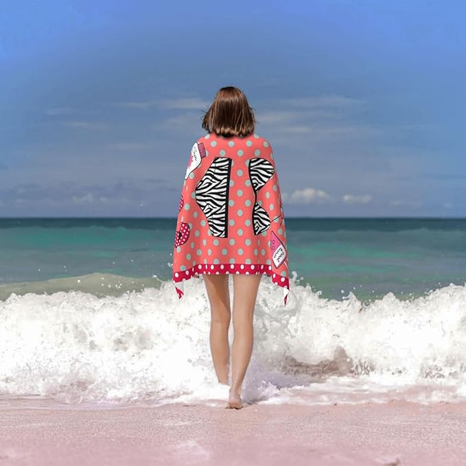 Cute Beach Towel for Women/Adults, Personalized Microfiber Beach Towels Bulk, Quick Dry Beach Towel for Pool, Lightweight Bath Towels Oversized Clearance 30"x 60"