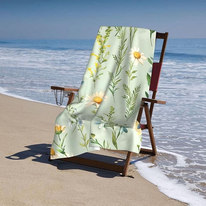 Wildflower Beach Towel 31inx51in, Botanical Garden Bloom Sand-Free Microfiber Bath Towel Ultra Soft Quick Dry Pool Towel Absorbent Towel Lightweight Towel for Swimming Bathroom Decor