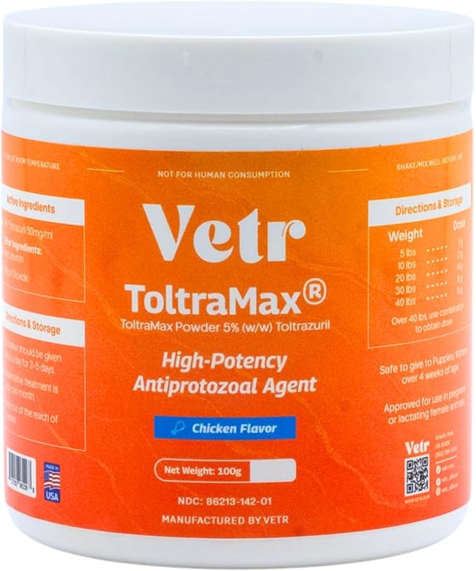 Vetr's Toltramax Toltrazuril Powder for Horses, Dogs, Cats, 100g (5.0%, Chicken)