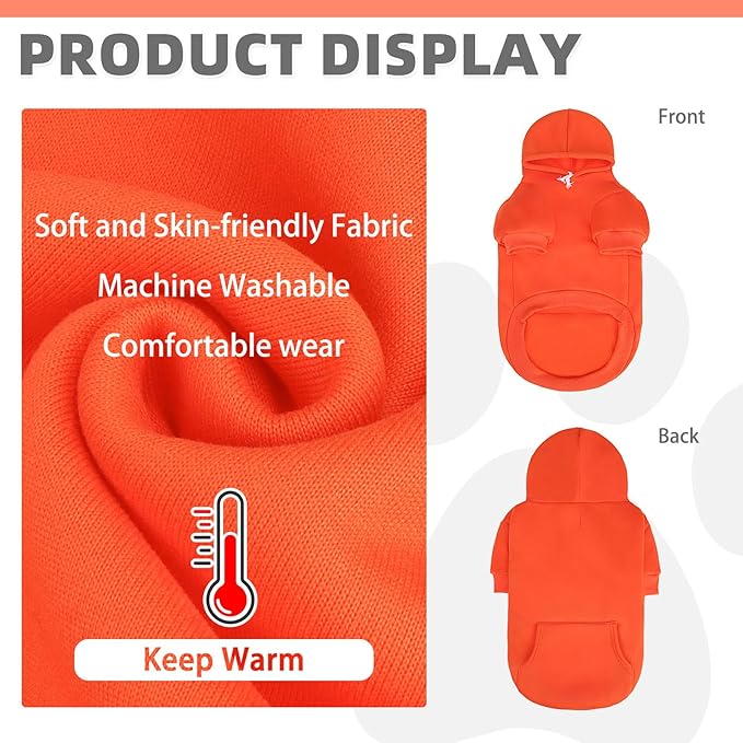 KOOLTAIL Dog Hoodie for Large Medium Small Dogs,Soft &Warm Pet Sweater with Leash Hole and Pocket Boy Girl,Puppy Fall Winter Jacket Clothes,French Pitbull Cold Weather Coat Sweatshirt,Orange M