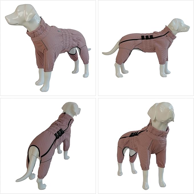 Warm Dog Coat Double Layers Dog Vest, 4 Legs Covered Windproof Waterproof Reflective Warm Dog Vest Outdoor Skating Dog Costume for Small Medium Large Dogs Lotus Pink 3XL