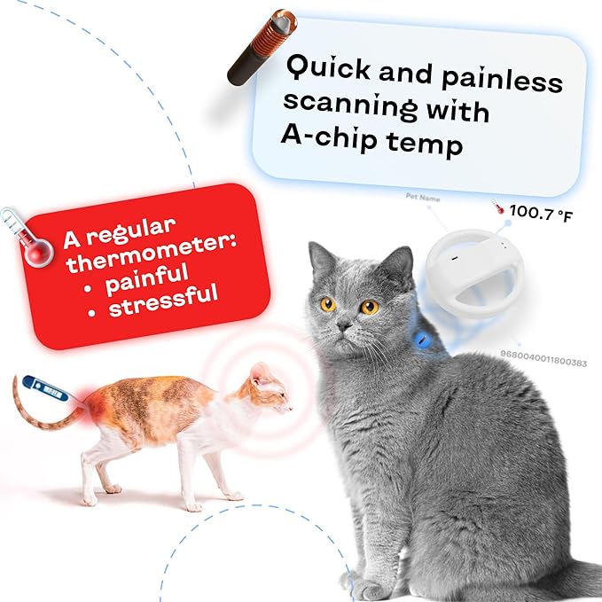 Microchip Scanner - RFID Reader - Chip Pet Scanners with Registration and Temperature Monitoring Seamless Animal ID Integration for Animals, Dogs, Cats, Puppy, Kitten (FBM)