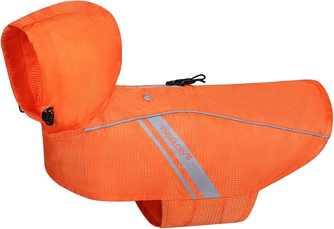 VIVAGLORY Wetoff Dog Raincoat, Rain Coat for Dog All Seasons Adventure, Rain Jacket with Harness Hole & Hood, Reflective Lightweight Waterproof for Doggy & Puppy, M, Orange