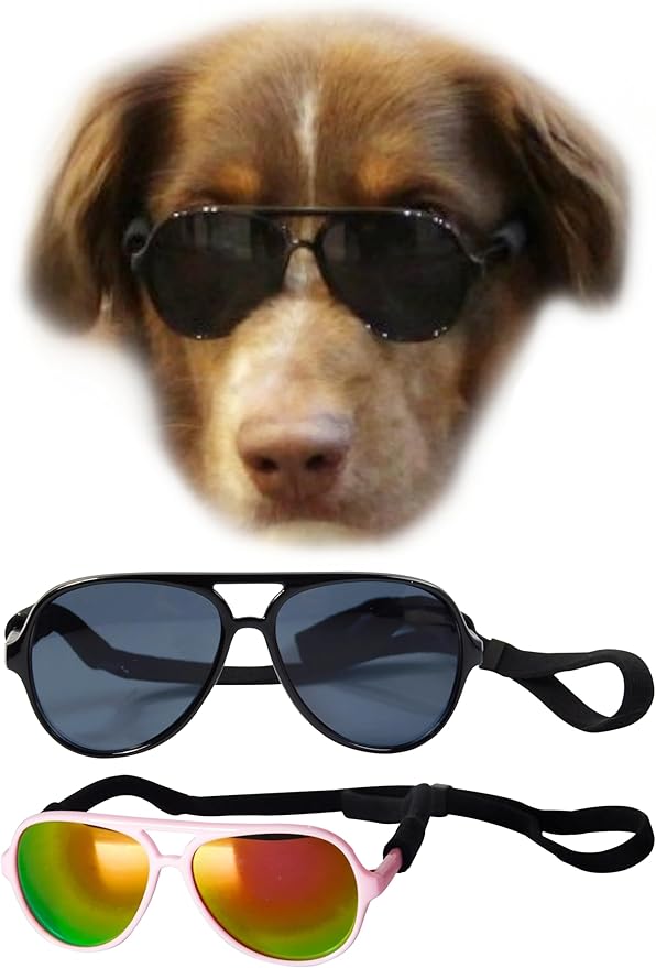 G010 Dog Pet Costume Prop Aviator Sunglasses Medium Breeds 20-40 lbs (2-Pack Black+Pink-Rose Gold mr)