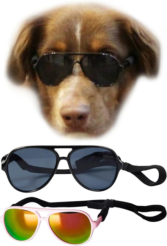 G010 Dog Pet Costume Prop Aviator Sunglasses Medium Breeds 20-40 lbs (2-Pack Black+Pink-Rose Gold mr)