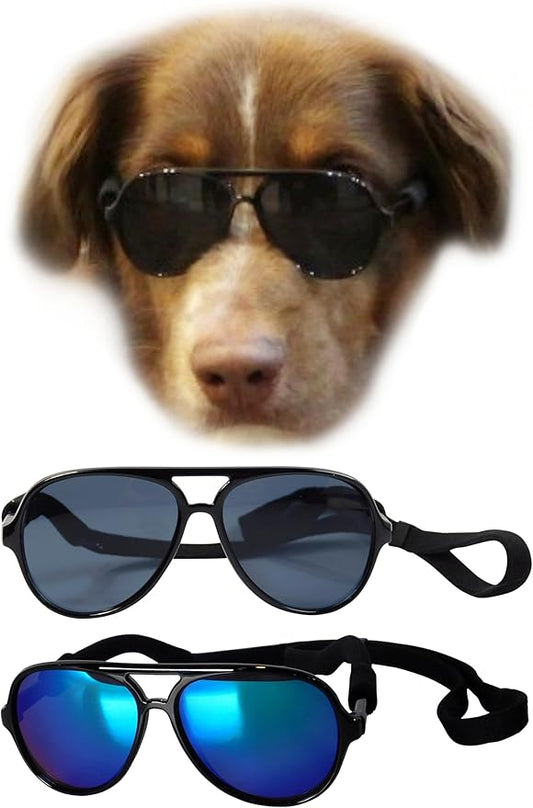 G010 Dog Pet Costume Prop Aviator Sunglasses Medium Breeds 20-40 lbs (2-Pack Black+Black-Emerald Green Mirror)