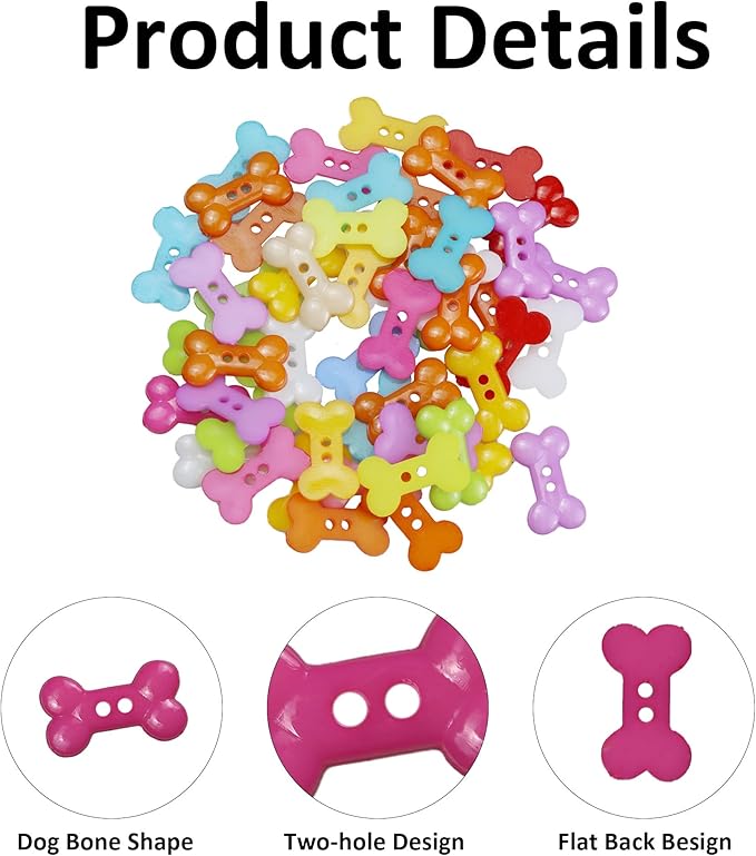 pson 50PCS Assorted Colors Decorative Dog Bone Buttons, 2-Hole Flatback Sewing Buttons for Handmade, Scrapbooking, Clothes, Shoes, DIY, Craft