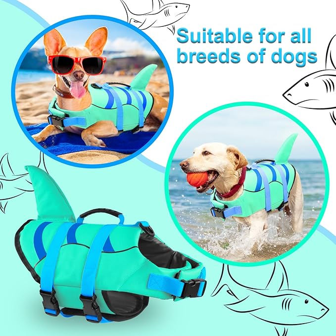 Fragralley Shark Dog Life Jacket, Easy to Put on Dog Life Vest for Swimming and Boating, Vibrant & Adjustable Dog Life Preservers for Small Medium Large Dogs, Suit to Swim, Fish, Beach, Surfing