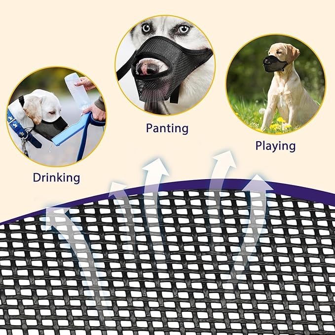 LUCKYPAW Dog Muzzle, Mesh Muzzle for Large Medium Small Dogs Allows Full Pant Drinking Mouth Cover to Prevent Biting Chewing Scavenging Adjustable Breathable (XS, Black)