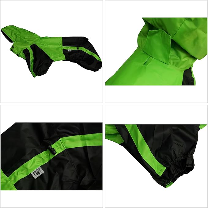 Lovelonglong Border Collie Dog Hooded Raincoat, Rain Jacket Poncho Waterproof Clothes with Hood Breathable 4 Feet Four Legs Rain Coats for Large Dogs Green L-M+