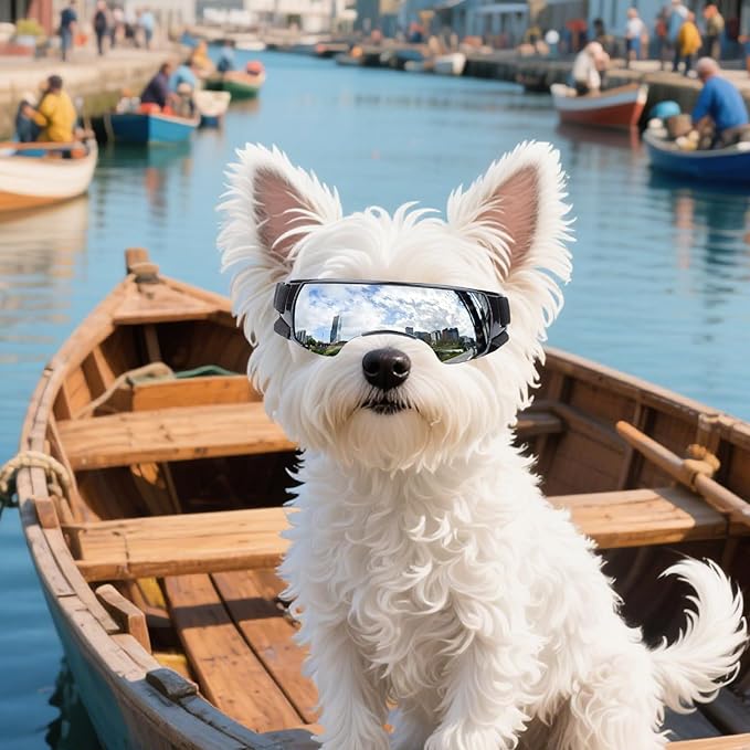 NAMSAN Dog Goggles Small Breeds, UV Protection Dog Glasses for Small Dogs, Puppy Sunglases Windproof Dustproof Driving Eye Protection, Adjustable, Cute Silver