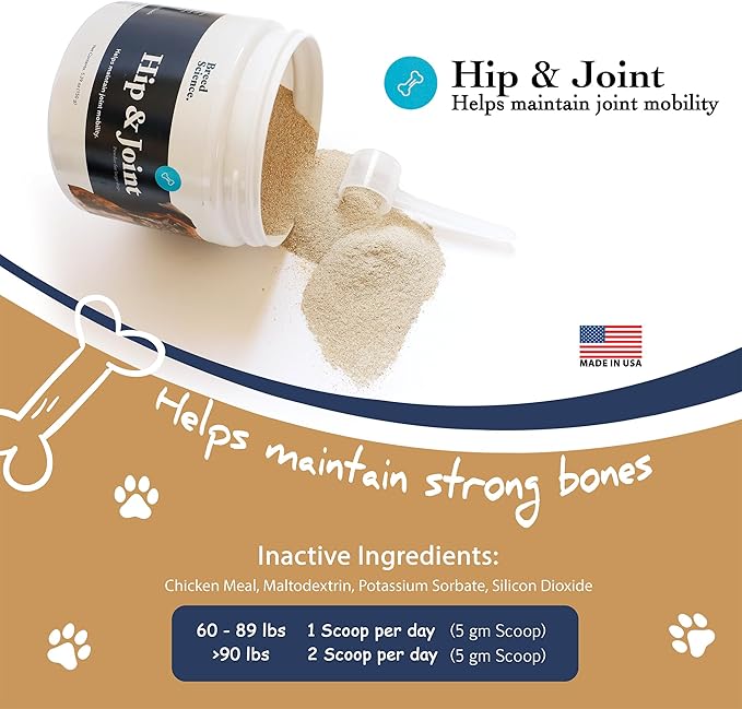 Hip and Joint Food Supplement for Dogs, Large Breeds- Glucosamine and Chondroitin Powder with Green Lipped Mussel - Pain, Inflammation Relief with Vitamins - Senior Health Supplies for Arthritis