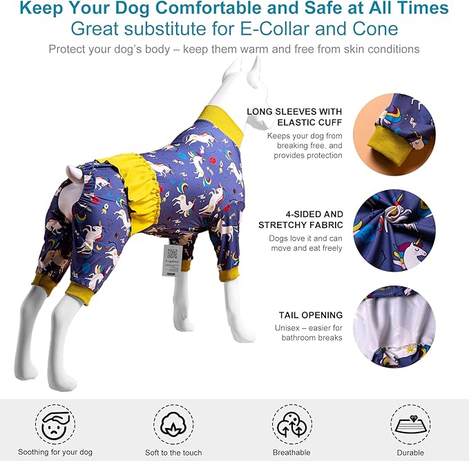 LovinPet Large Dog Pjs - Post Surgery Shirt, Unicorn Rocket Print, Full Coverage Dog Pjs, Pet Pajamas for Dogs, Lightweight Big Dogs Pullover Shirt, Pitbull Clothes, 2XL