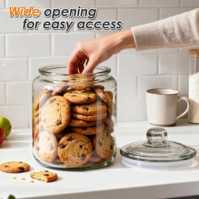 Masthome Large Glass Jar,1 Gallon Glass Jar with Lid, Airtight,Dishwasher Safe,Wide Mouth Storage Canister for Pasta,Flour,Nuts,Cookies,& More