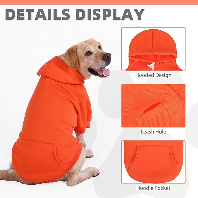 KOOLTAIL Dog Hoodie for Large Medium Small Dogs,Soft &Warm Pet Sweater with Leash Hole and Pocket Boy Girl,Puppy Fall Winter Jacket Clothes,French Pitbull Cold Weather Coat Sweatshirt,Orange SM