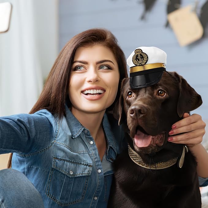 Amosfun Pet Captain's Hat Sailors Sea Captain White Hat Dog Cat Puppy Sailor Halloween Cosplay Costume 5.3 Inch