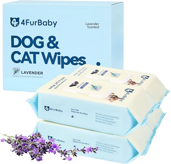 Dog-Wipes-for Paws and Butt - 8" x 8" Hypoallergenic, Hydrating Pet Grooming Wipes for Dogs Cats Cleaning Deodorizing (Lavender, 400 Count)