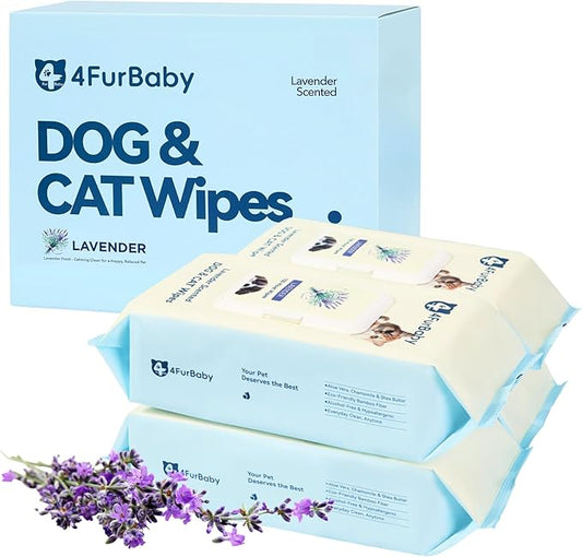 Dog-Wipes-for Paws and Butt - 8" x 8" Hypoallergenic, Hydrating Pet Grooming Wipes for Dogs Cats Cleaning Deodorizing (Lavender, 400 Count)