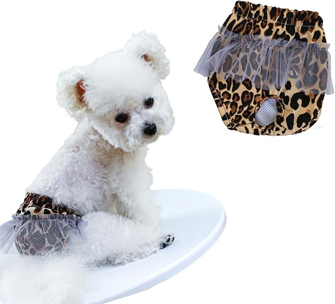 Dog Diapers Female Washable Washable Reusable Female Dog Diapers for Small Medium Size for Dog Diapers Female,Dog Period Panties Diapers Girl Adjustable Elastic Dog Diapers for Heat Leopard XS