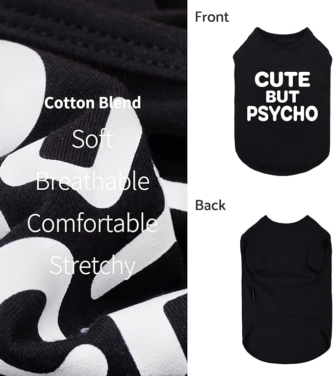 Fitwarm Cute But Psycho Dog Shirt, Summer Clothes for Small Dogs Boy Girl, Funny Pet Outfit, Black, White, Small