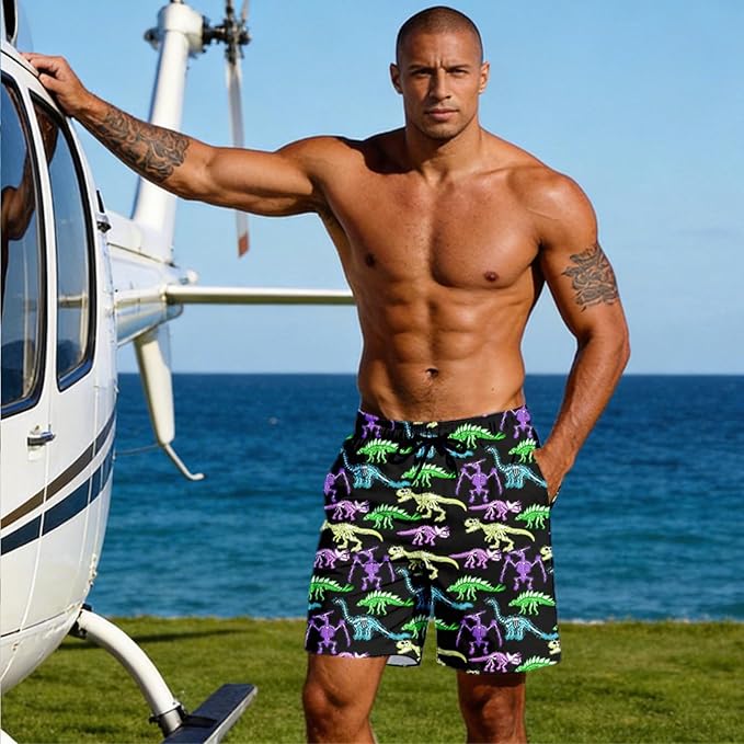 Mens Swim Trunks with Compression Liner Quick Dry Zipper Pocket Bathing