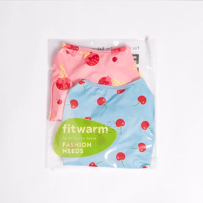 Fitwarm 2 Pack Ice Cream & Cherry UPF 50+ UV Sun Protection Dog Shirt, Lightweight Cooling Vest, Quick Dry Summer Clothes for Small Dogs Girl, Pet Outfit, Pink, Light Sky Blue, XL