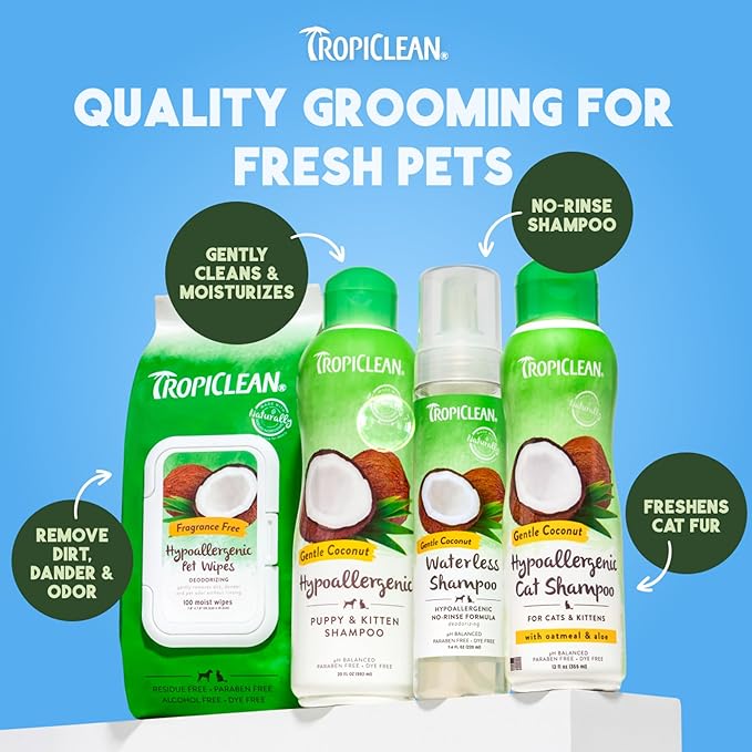 TropiClean Hypoallergenic Dog Wipes for Paws and Bottom | Fragrance Free Dog Grooming Wipes | Safe for The Face | Puppy & Cat Friendly | 400 Count