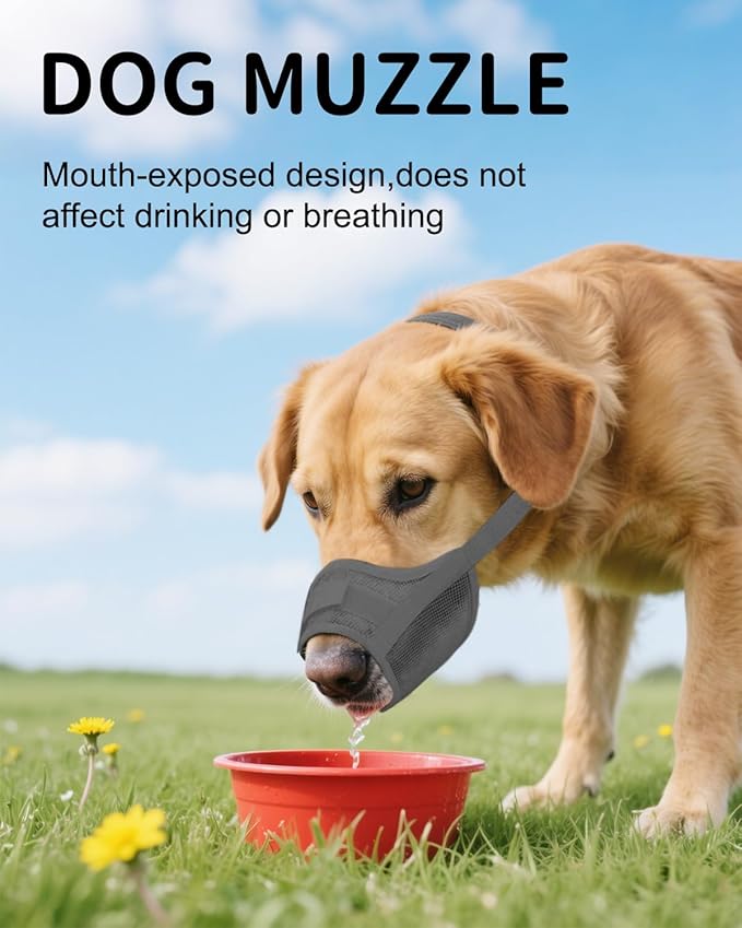 2-Pack Soft Mesh Dog Muzzle – Breathable & Adjustable, No-Bite and Escape-Proof Design for Grooming, Training, Walking – Fits Small, Medium & Large Dogs (Grey, M)