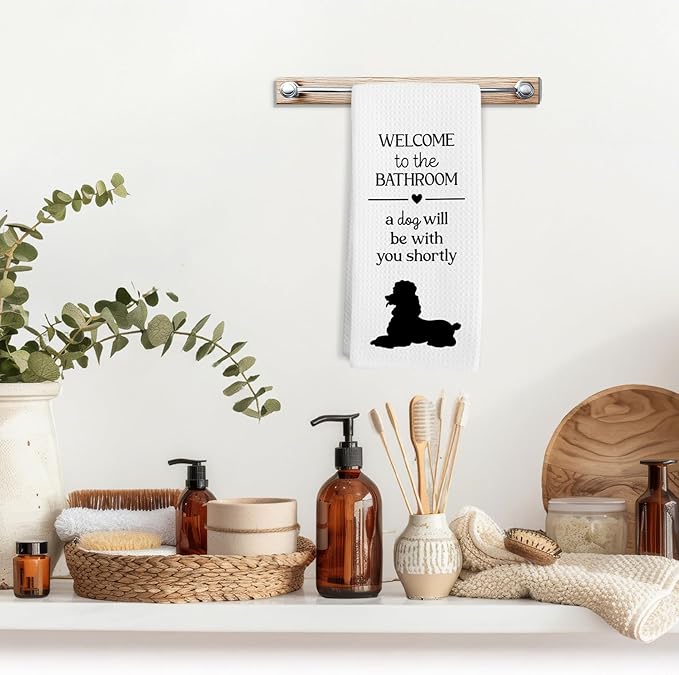 Funny Poodle Dog Bathroom Hand Towels, Poodle Gifts for DogLovers Women Hand Towel, A Dog Will Be with You Shortly Decorative Bath Towels for Bathroom, Funny Bathrooms Decor, 16x24in