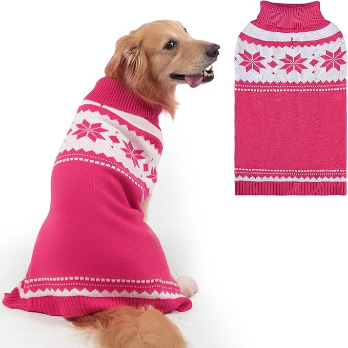 Mihachi Dog Sweater - Winter Coat Apparel Clothes with Colorful Stripes for Cold Weather, Pink L
