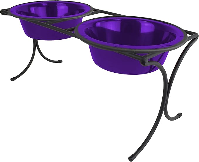 Platinum Pets Bistro Double Diner Feeder with Stainless Steel Dog Bowls, X-Large, Electric Purple