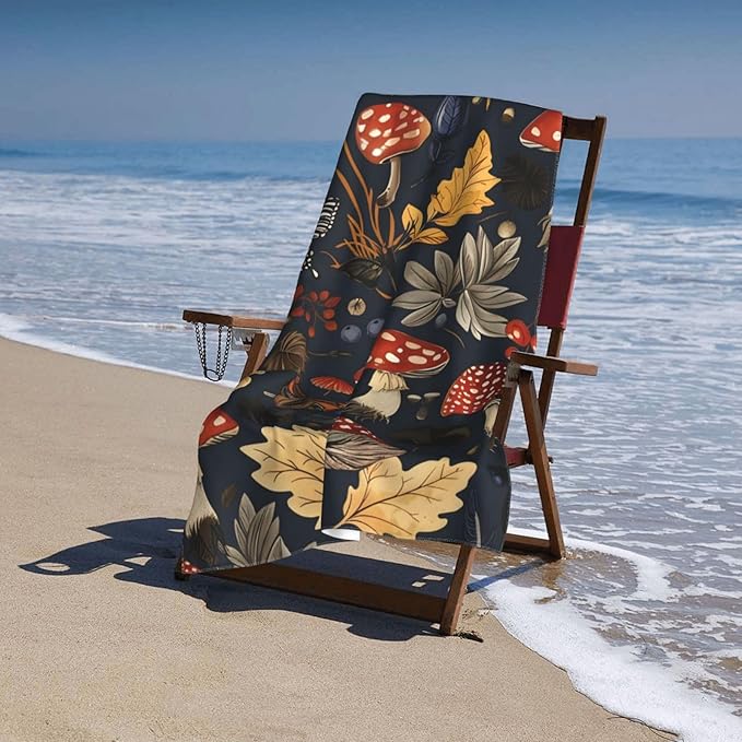 Autumn Forest Beach Towel 31inx51in, Mushroom Sand-Free Microfiber Bath Towel Ultra Soft Quick Dry Pool Towel Absorbent Towel Lightweight Towel for Swimming Bathroom Decor