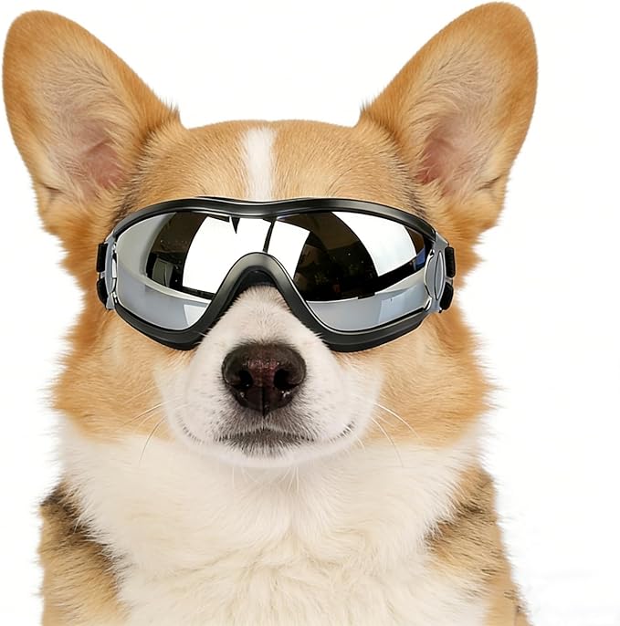 NAMSAN Dog Goggles Small to Medium Breed, Anti-UV Sunglasses for Dogs Medium Breeds, Windproof Driving Dog Eye Protection, Puppy Glasses with Elastic Straps, Adjustable, Black