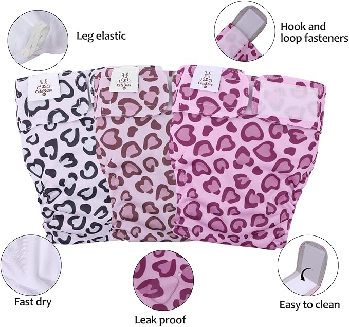 CuteBone Washable Dog Diapers Female No Tail Hole 3 Pack Reusable Doggie Period Training Pants for Docked-Tail Frenchie French Bulldog Boston Terrier Without Tail WWD18M